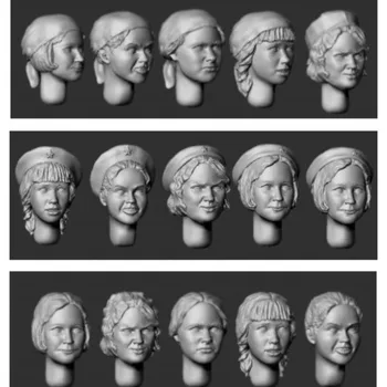 1/35 Литая под давлением шкала Наборы моделей женских голов 15 голов миниатюрные игрушки в разобранном и неокрашенном виде 014X
