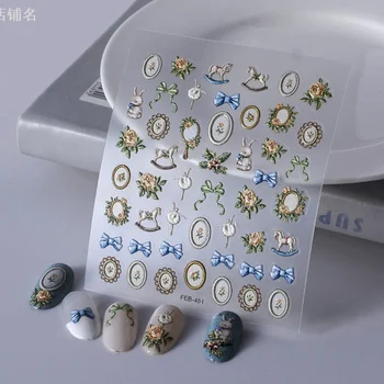 1 лист элегантный богемный дизайн 5D наклейки для ногтей Слайдеры для переноса ногтей Тиснения Наклейки