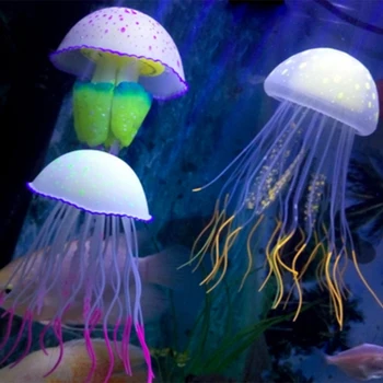 12 шт. Силиконовая симуляция медузы Оптовая продажа силиконовых флуоресцентных светящихся плавающих рыб Аквариум Украшение