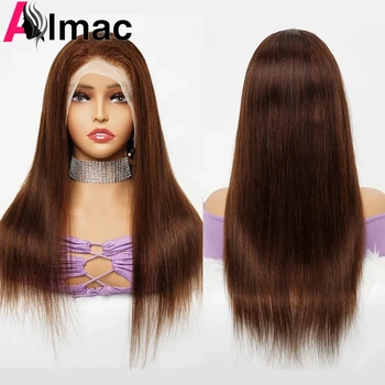 13x4 Bone Straight Lace Frontal Wigs Color 2/4 Brown Brazilian Virgin Hair Wig 4x4 Прозрачный парик с кружевной застежкой для женщин Remy