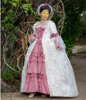 1770S Платье в стиле рококо Мария-Антуанетта Бело-розовое платье Платье Утонченное и элегантное Королевское Придворное Бальное Платье Свадебное Платье
