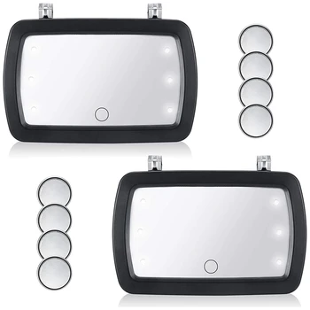 2 комплекта автомобильного солнцезащитного козырька, косметическое зеркало для макияжа со светодиодной подсветкой, косметическое зеркало с 8 шт. кнопочной батареей