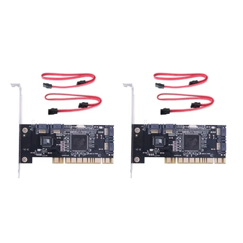 2 Набор 4 портов PCI SATA RAID-контроллер Внутренняя плата расширения с двумя кабелями SATA