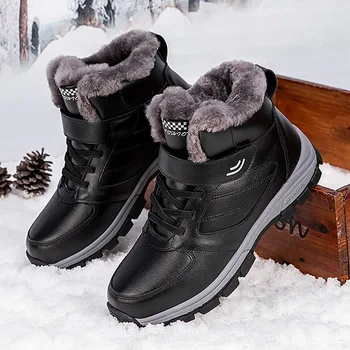 2022 Зимние повседневные ботинки для пары Стильные кожаные кроссовки с высоким верхом для мужчин На открытом воздухе Качественная теплая плюшевая женская обувь на подкладке