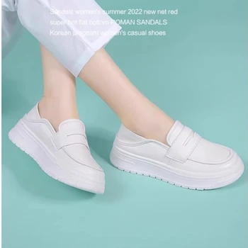 2023 Весна и осень Новая мода Женская обувь с толстой подошвой Ношение рабочей однотонной универсальной обуви Lefu для женщин
