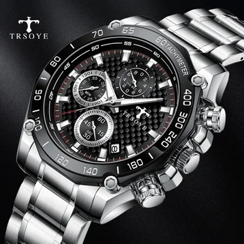 2023 Деловой стиль Мужские кварцевые наручные часы с черным циферблатом Многофункциональный ретро TRSOYE 6617