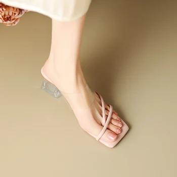 2023 Летние женские тапочки с открытым носком и коренастым каблуком Женские сандалии Обувь для женщин Дизайнерские сандалии Туфли на танкетке