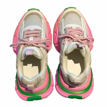 2023 новая мода Папина обувь на платформе повседневная Универсальная спортивная и повседневная обувь Круглая головка из искусственной кожи на шнуровке EVA Color block