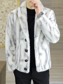 2024 Мужская норковая шерстяная меховая куртка Молодежная мода Двусторонняя плюшевая теплая и морозостойкая куртка