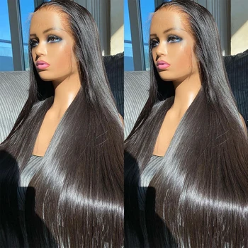 32-дюймовые прямые кружевные передние парики предварительно выщипанные прозрачные парики для женщин бразильские парики 13x4 кружевной фронтальный парик из человеческих волос