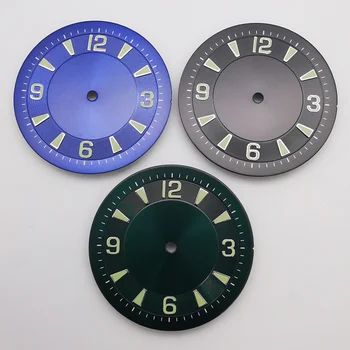 33,5 мм светящийся черный, синий, зеленый, стерильный циферблат часов подходит для механизма NH35 Miyota 8215 ETA 2836 2824