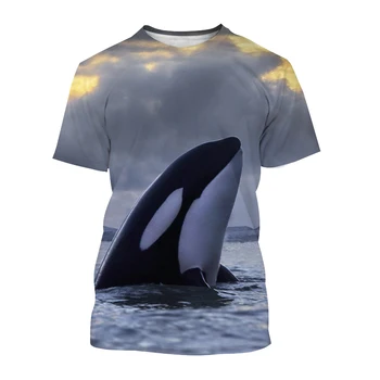3D-печать 2022 Новая футболка с рисунком кита Личность Мода унисекс Harajuku Повседневная футболка с круглым вырезом и короткими рукавами Топ