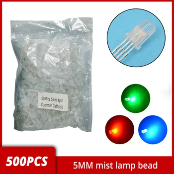 500 шт. Минимум F5 мм Круглый 4-контактный светодиод Чрезвычайно диффузное излучение RGB Трехцветный общий катод Красный зеленый синий Лампа Диодная лампа