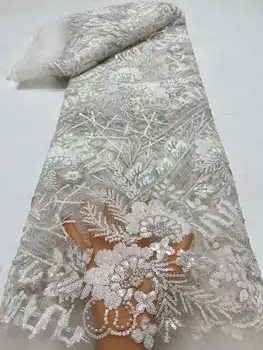5Yards 2024 Последний выпуск Лучшее качество Классическое элегантное бисерное кружево с камнями Ткань для свадебного платья NN1688_Z