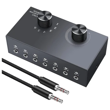 6 портов 3,5-мм аудиопереключатель Двунаправленный аудиокоммутатор 3,5 мм Поддержка 1 в 6 выходов или 6 в 1 для наушников телефона ПК