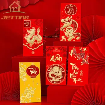 6 шт. Вьетнамские буквы Красный конверт Традиционные мультяшные денежные пакеты Бумажный стиль Конверты Креативный Дракон Год Подарки