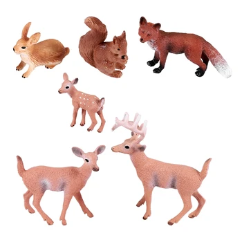 6 штук Фигурки лесных животных Фигурки лесных существ Белка Олень Кролик Семейные фигурки Миниатюрные игрушки