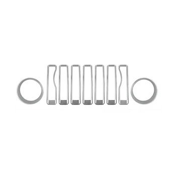 9 шт. Передняя решетка радиатора Вставки Крышка решетки для Jeep Wrangler JL JLU Sports 2018-2023 Хромированная фара Декоративный круг