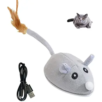 ATUBAN Автоматические игрушки для кошек с палочкой из перьев , Интерактивные игрушки для кошек Мыши для домашних кошек / котят , Умная сенсорная мышь Игрушки для кошек