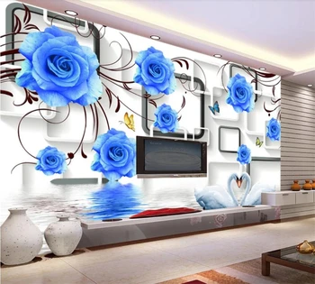 Beibehang Custom 3d обои фотообои голубая роза лебедь 3D гостиная телевизор фон обои домашний декор 3d papel de parede
