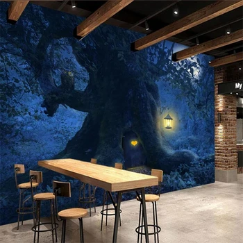 beibehang Пользовательские обои 3d фрески мечтательный красивый лес большое дерево луна ночь большой дерево фон обои фрески