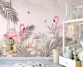 beibehang Современная личность papel de parede 3d обои нарисованные вручную скандинавская тропическая пальма растение фламинго в помещении