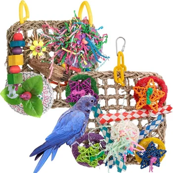 Bird Toys Игрушки для попугаев Натуральные игрушки для жевания попугаев Набор из 2 подвесных подушек из морских водорослей, для африканских серых попугаев
