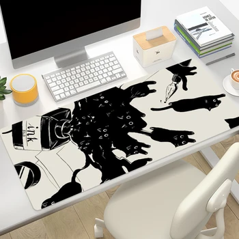 Black Cat Настольный коврик Чернильный коврик Коврики для мыши Xxl Mousepad Аниме Deskmat Pc Gamer Аксессуары Компьютерная и офисная клавиатура Gaming Kawaii