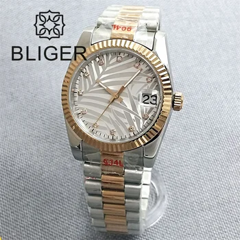 BLIGER Двухцветный браслет из розового золота 36 мм / 39 мм Пальмовый лист Механические наручные часы Роскошные автоматические часы для мужчин Сапфировое стекло NH35A