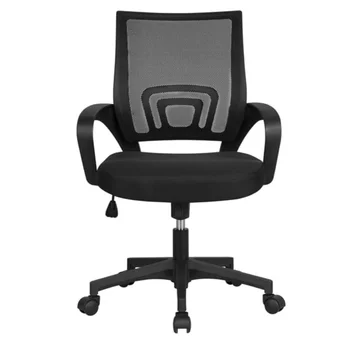 BOUSSAC Регулируемое сетчатое вращающееся офисное кресло со средней спинкой и подлокотниками, черный, серый