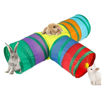 Bunny Tunnels & Tubes Складной 3-сторонний Bunny Hideout Туннель для мелких животных Туннель Игрушки для карликовых кроликов Bunny Kitty