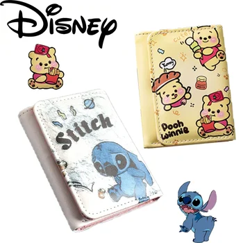 Disney Stitch Винни Медведь Короткий Кошелек Три Сложенных Новых Женских Нулевого Кошелька Симпатичная Карточная Сумка Студенческие Принадлежности Детский Подарок