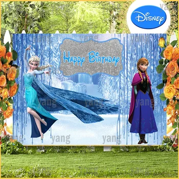 Disney Мультфильм Холодное сердце Милая принцесса Эльза и Анна День рождения Голубой ледяной лес Фон Украшение Фотография Фон