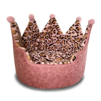 DUTRIEUX Леопардовая крона Маленькая кровать для собак в розовых дюймах Кровать для кошек глубокого сна Very Sof, кошачья кровать