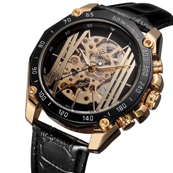 FORSINING WATCH Креативная поверхность серебряная гравировка арабские цифры золотой ремешок циферблата мужские механические часы