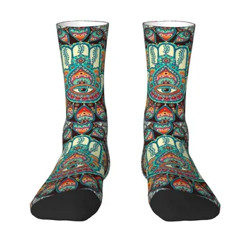 Hamsa Hand Evil Eye Mandala Crew Мужские носки, Унисекс спровоцированные носки, Милые, 3D-печать, Племена, Амулет