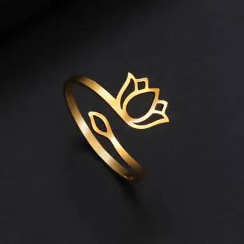Jeshayuan Buddhism Lotus Flower Ring Женское модное минималистичное регулируемое кольцо из нержавеющей стали Подарок для вечеринки 2023