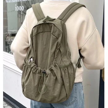 Kpop Drawsting Рюкзаки для женщин Повседневный мягкий нейлоновый женский рюкзак Легкий студенческий рюкзак Большая емкость Travel Sac Daypack сумка