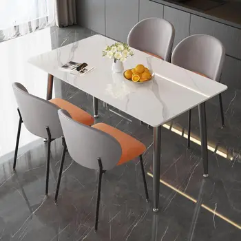 MCDAMCN Обеденный стол из мраморного спеченного камня, 50-дюймовый белый кухонный стол для столовой, устойчивый к выцветанию и царапинам, только стол