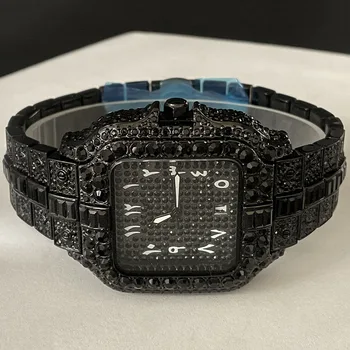 MISSFOX Мода Крутые Черные Часы Мужчины Автоматические Дата Водонепроницаемые Часы Хип-Хоп Ледяной Бриллиант Кварцевые Наручные Часы Reloj Hombre 2023