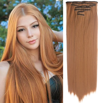 MISSQUEEN 16 зажимов Синтетические длинные прямые зажимы для наращивания волос в волосах 24 дюйма 7 шт./комплект подходят для ежедневного ношения женщинами