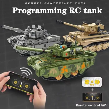 MOC Технический 2.4G Дистанционное управление Танк Строительные блоки, США Военное оружие Второй мировой войны Германия Tiger Leopard 2A4 Main Battle RC APP Игрушка