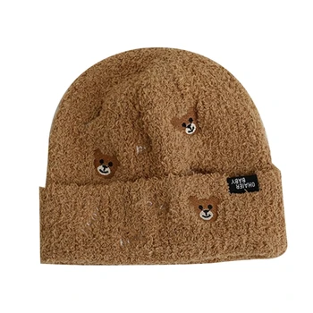 N80C Вышитая шапка медведя Kid Soft Baby Bonnet Cap Зимняя теплая шапка для ребенка
