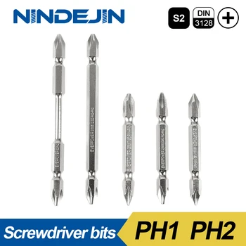 NINDEJIN 5 шт./комплект Набор бит для двойной крестовой отвертки 1/4 дюйма с шестигранным хвостовиком S2 Биты для магнитной отвертки из легированной стали PH1 PH2 PZ1 PZ2