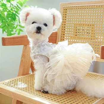 Pet Apparel Собака Весна / Лето Дышащее Белое Свадебное Платье Принцесса Платье С Пуговицы Для Маленьких Средних Собак