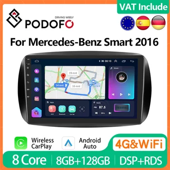 Podofo 4G CarPlay Android Радио Для Mercedes-Benz Smart 2016 Автомобильный мультимедийный плеер 2din GPS Стерео Головное Устройство QLED Autoradio DSP