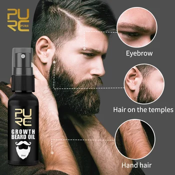 PURC Масло для роста бороды для мужчин Естественный рост Быстрый Густой Против выпадения волос Продукты Спрей для ухода за бородой Эфирное масло Красота Здоровье