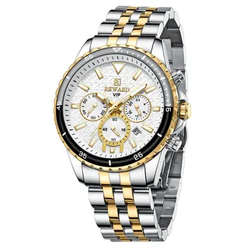 REWARD Бизнес-часы для мужчин Модные повседневные наручные часы Спортивные светящиеся водонепроницаемые платья из нержавеющей стали Мужские наручные часы