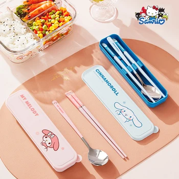 Sanrio Cinnamoroll Посуда Kawaii Hello Kitty Милая мультяшная студенческая ложка палочки для еды посуда для хранения коробки игрушки для девочек подарки