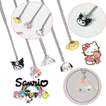 Sanrio Hello Kitty Kuromi Ожерелье Девушки Хип-хоп Стальной кулон Цепочка Мелодия Модные Ювелирные Изделия Пара Аниме Ключица Цепочка Подарки